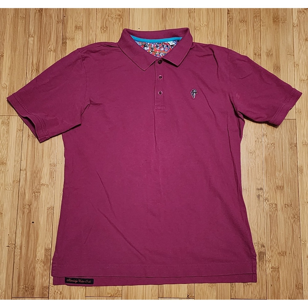 Robert Graham Polo Shirt Mens L Embroidered Hand Skull Print Purple Short Sleeve